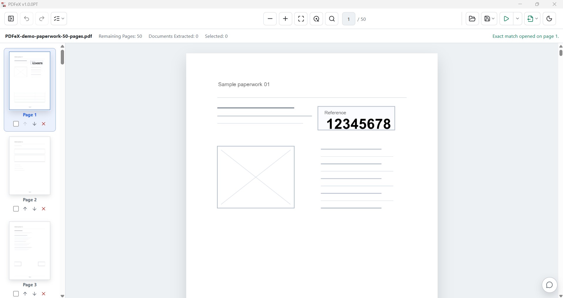 PDFeX showing a scanned paperwork PDF