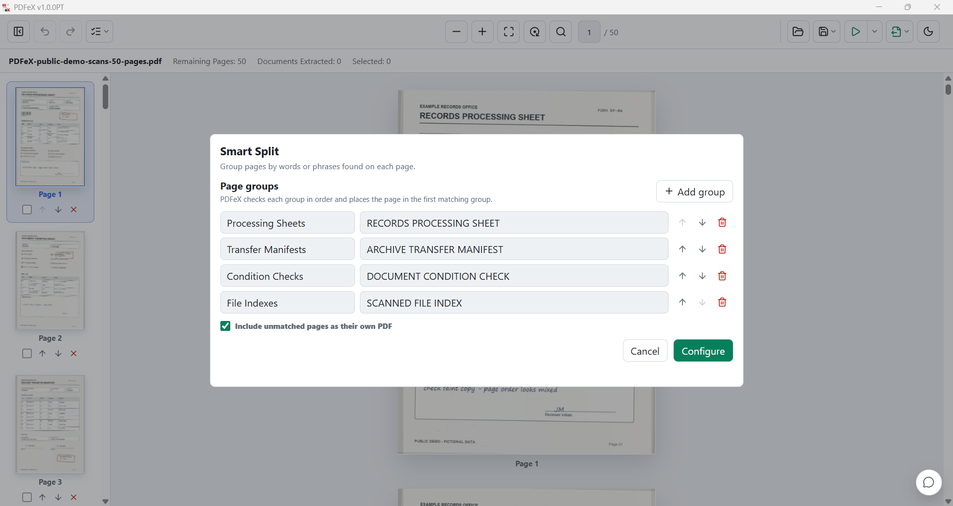 PDFeX Smart Split page groups